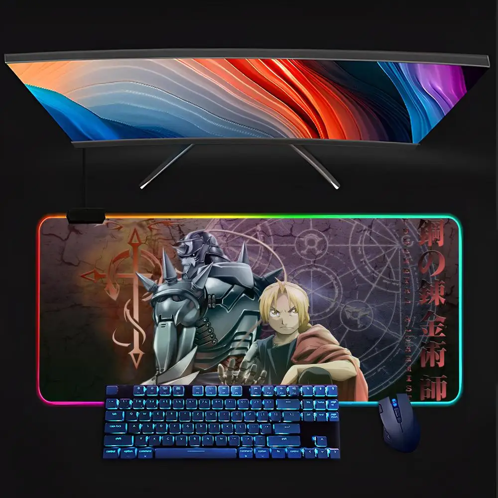 F-Fullmetal A-Alchemistes Mouse Pad RGB Pc Gamer Keyboard LED Glowing  Rubber Gaming Computer Mause pads Cute Cartoon Gaming Com