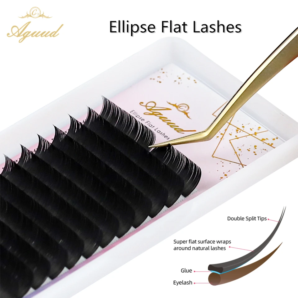 

AGUUD Dark Black Flat Eyelash Extensions Individual Mink Softer Eyelashes Supplies Ellipse Volume Split Tips Cashmere Lashes