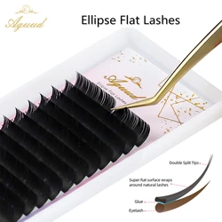 AGUUD Dark Black Flat Eyelash Extensions Individual Mink Softer Eyelashes Supplies Ellipse Volume Split Tips Cashmere Lashes