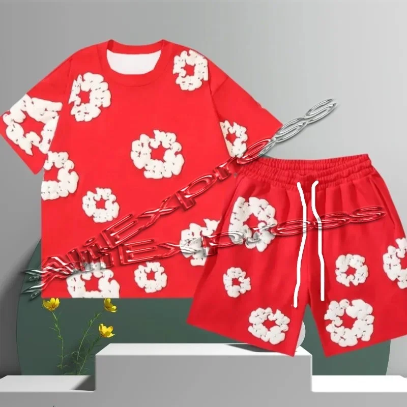 New Men's Harajuku Quick-drying T-shirt Beach Shorts Set American Kapok 3D Printing Fashion Trend Short-sleeved Shorts Set Y2K image 2