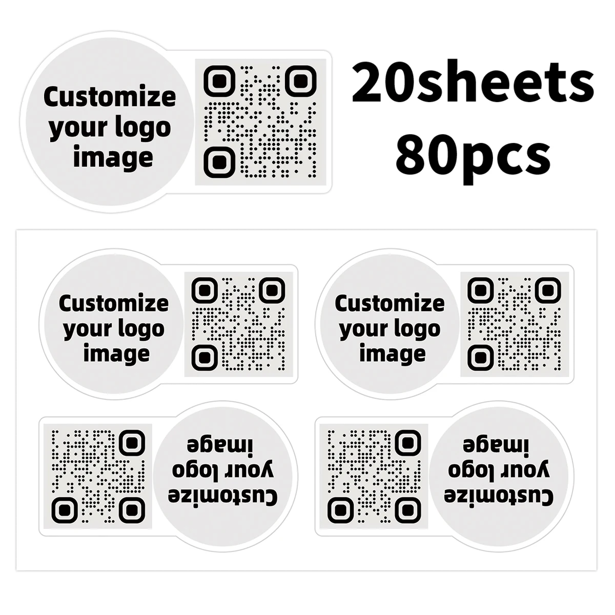 80pcs-20sheets Custom Logo&Qr Code Stickers,Personalized Labels For Small Business Brand,Handmade Scrapbook,Social Media Sticker