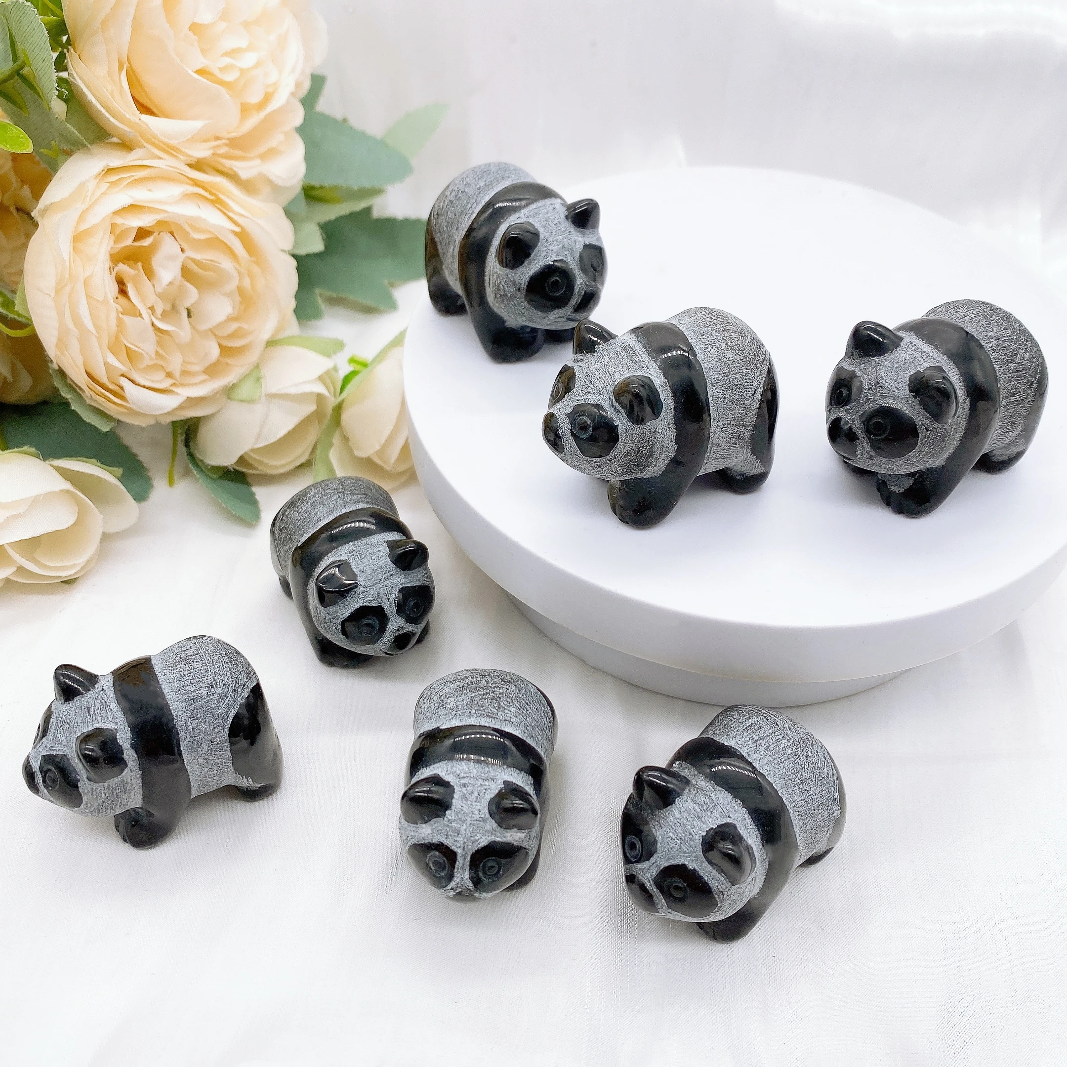 

1.5'' Natural Obsidian panda Figurine Crystal Stone China Bear Animal Craft Statue Reiki Healing Home Decoration Souvenir Gift