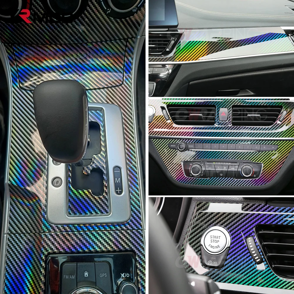 Laser Silver Carbon Fiber Vinyl Wrap Motorcycle Stickers Rainbow Foil Car Body Film High Gloss Covers Car Stickers Accessories