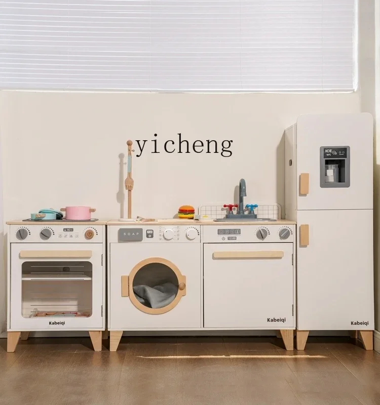 XL jouets de cuisine pour enfants maison de jeu Simulation réfrigérateur Machine à laver en bois maison de poupée de maternelle