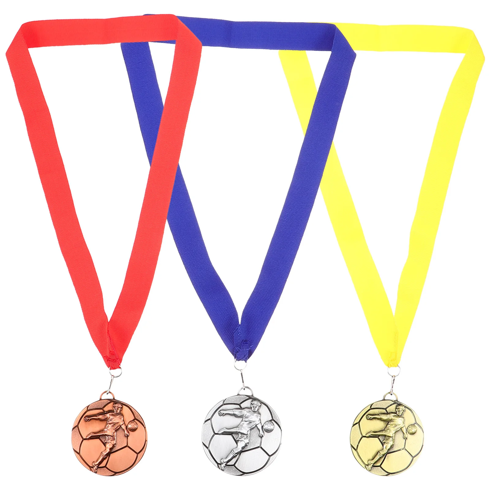 

3Pcs Football Award Medals Alloy Sports Competition Medal Round Design for Prize Reward Ceremony Decorative Keepsake Gift