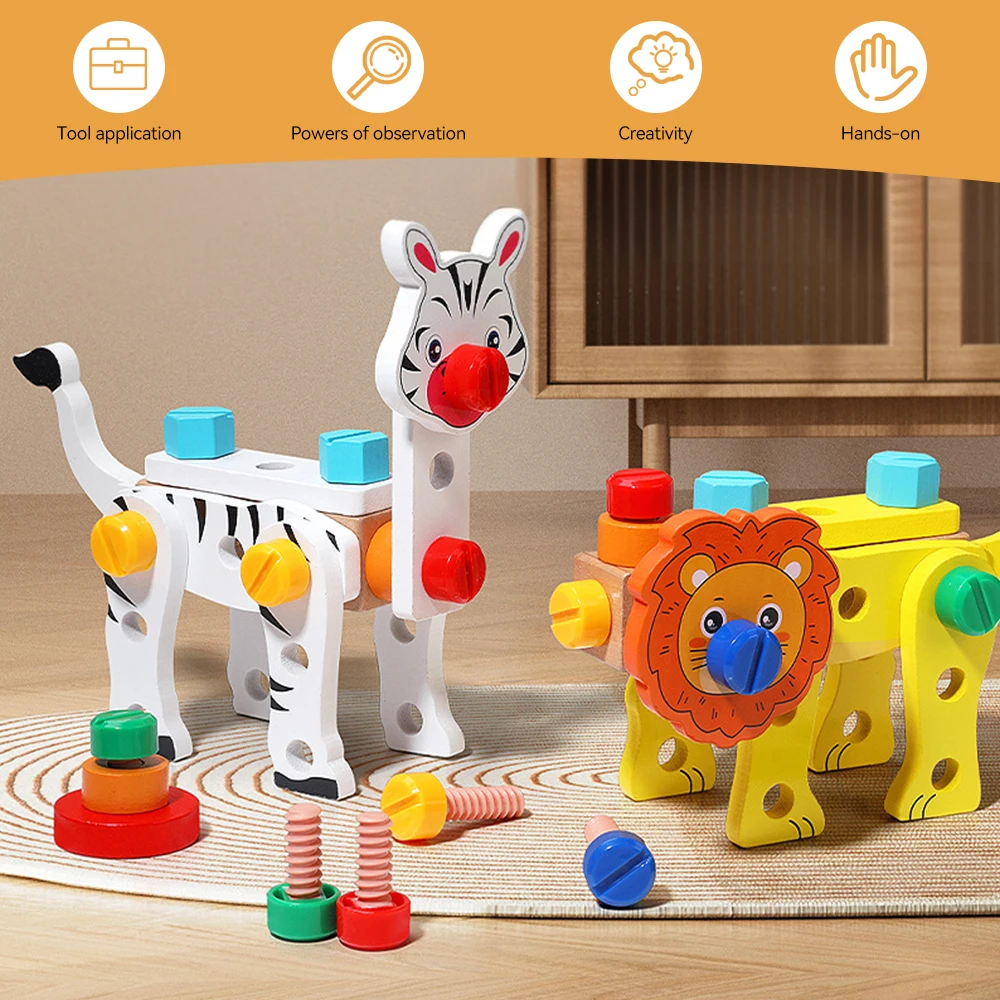 Kinder-Werkzeugkasten Kreatives DIY-Spielzeug Schrauben- und Muttern-Entfernungs-Set Holzbausteine für Jungen und Mädchen mit Aufbewahrungsbox für Kinder von 3-6 Jahren – Detail 2