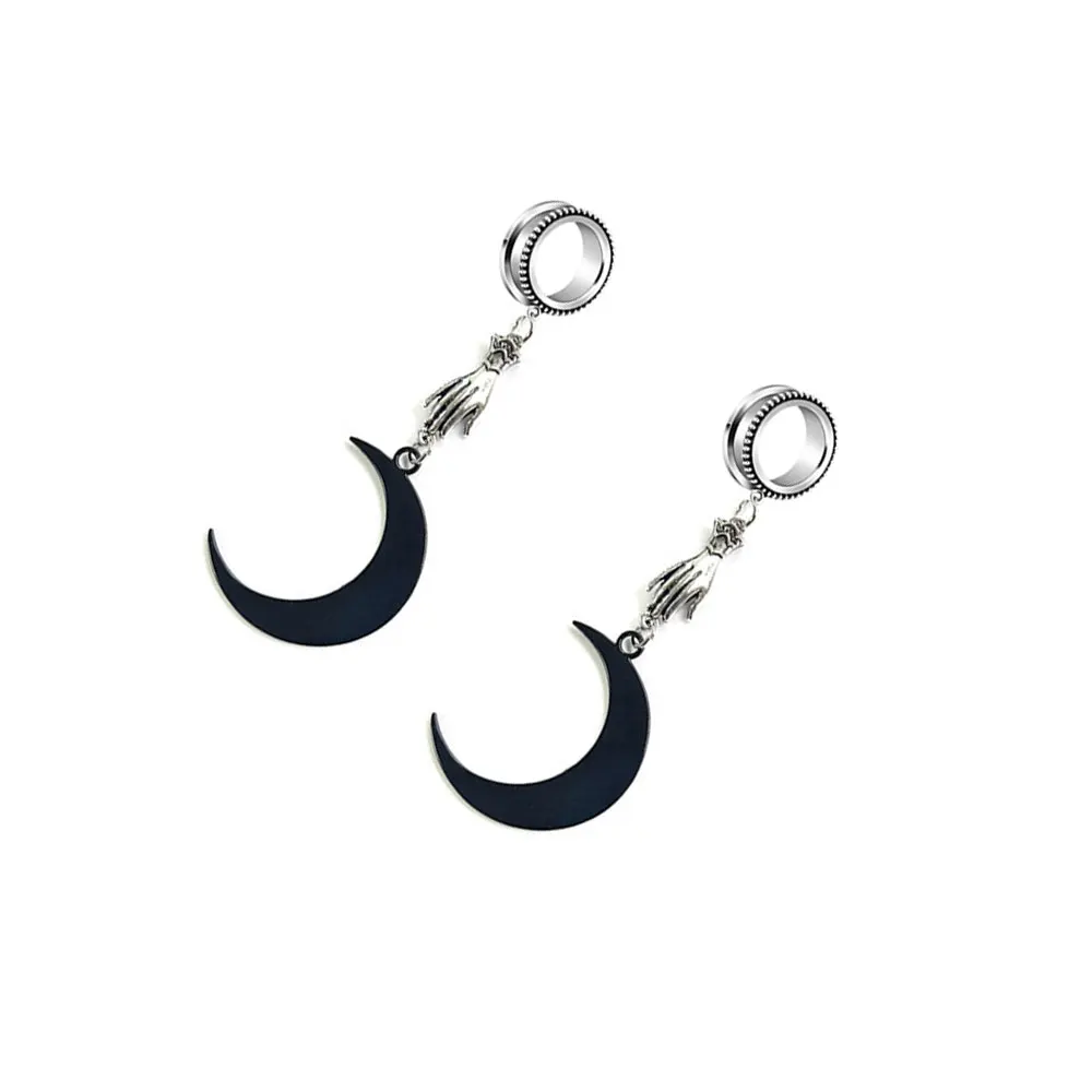 Leosoxs 1 Pair Stianless Steel Black Moon Earrings Ear Gauge Plugs and Tunnels Flesh 6-30mm Ear Stretcher Plug Ear Expanders