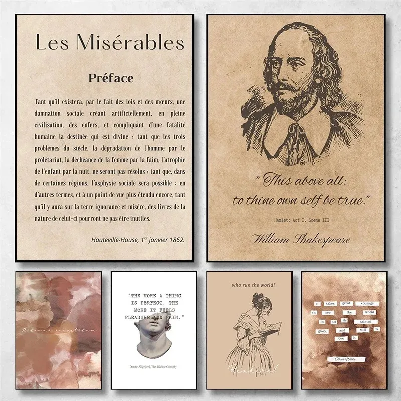 1PC  Classic Retro Literary Quotes Shakespeare Quotes Classroom Art Poster Canvas Painting Wall Prints Picture for Room Home