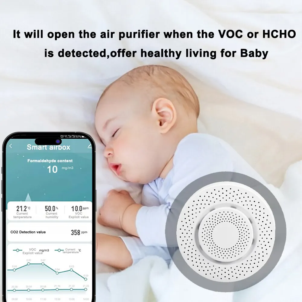 Tuya-Monitor inteligente de calidad del aire, dispositivo con WiFi, formaldehído, VOC, Co2, Sensor Detector de humedad y temperatura del GAS, enlace
