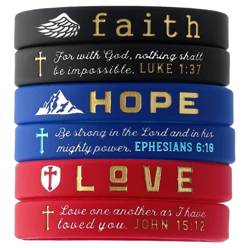 1Pcs/3Pcs Inspirational Christian Bible Verse Hope Love Faith Luke John Ephesians Rubber Bracelet Silicone Wristband Jewelry