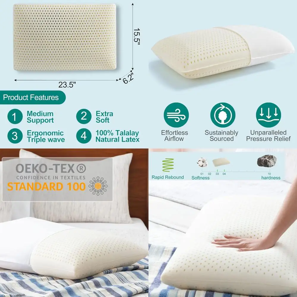 

Подушка из латекса Talalay средней мягкости для комфортного сна, подходит для тех, кто спит на спине, на боку и на животе, снимает напряжение в шее и плечах