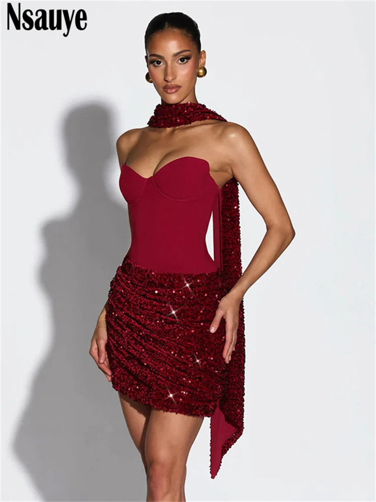 Nsauye Neue Mode Elegante Dünne Halter Liebsten Rohr Korsett Kleid Frauen 2025, Kurze Abend Sexy Party Nacht Club Kleid Winter