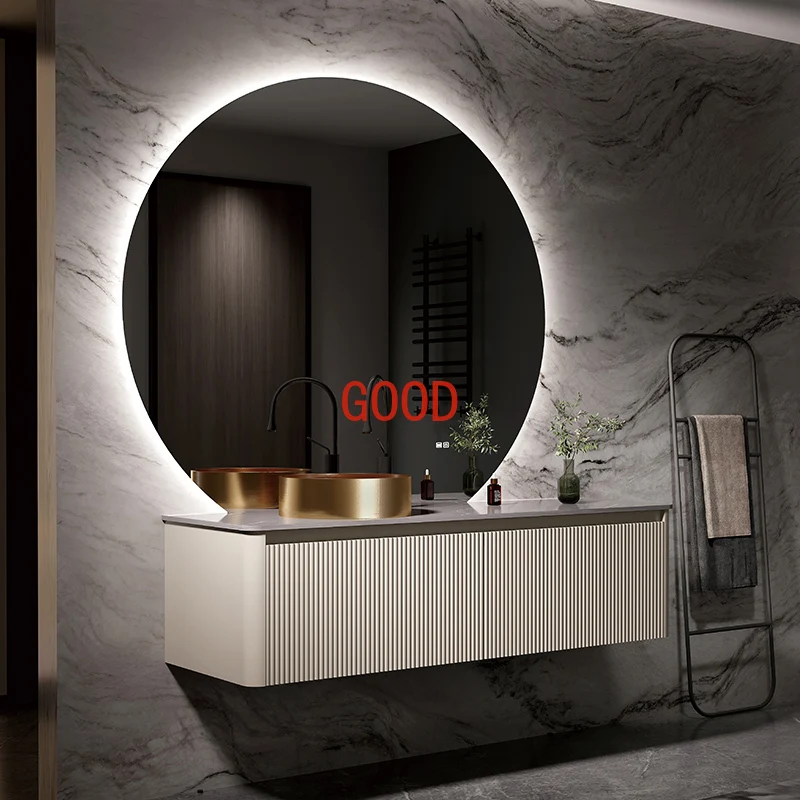 Stone Plate Modern Minimalist Cabinet Combination Light Luxury Gold Washbasin Smart Washstand Wall Hanging Bathroom Cabinet