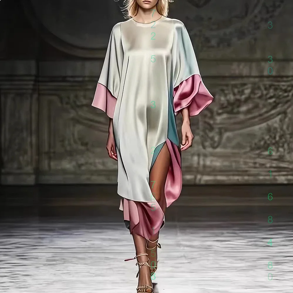 2026 Spring Summer Women Satin Color Block Dress Dresses Fashion Elegant