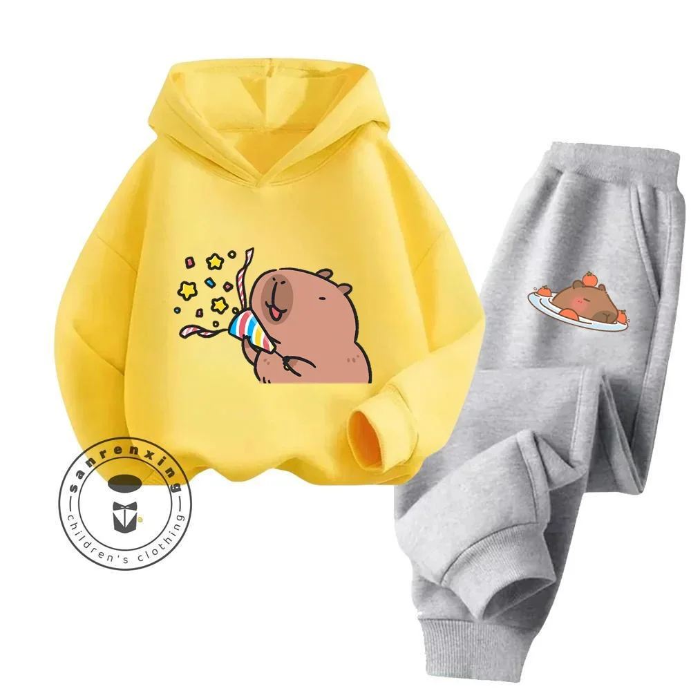 Capybara Capibara Pure Cotton Cartoon Hoodie + Pants Tracksuit Suitable for Children Aged 3-14 Worth Buying Kawaii Hoodie Set