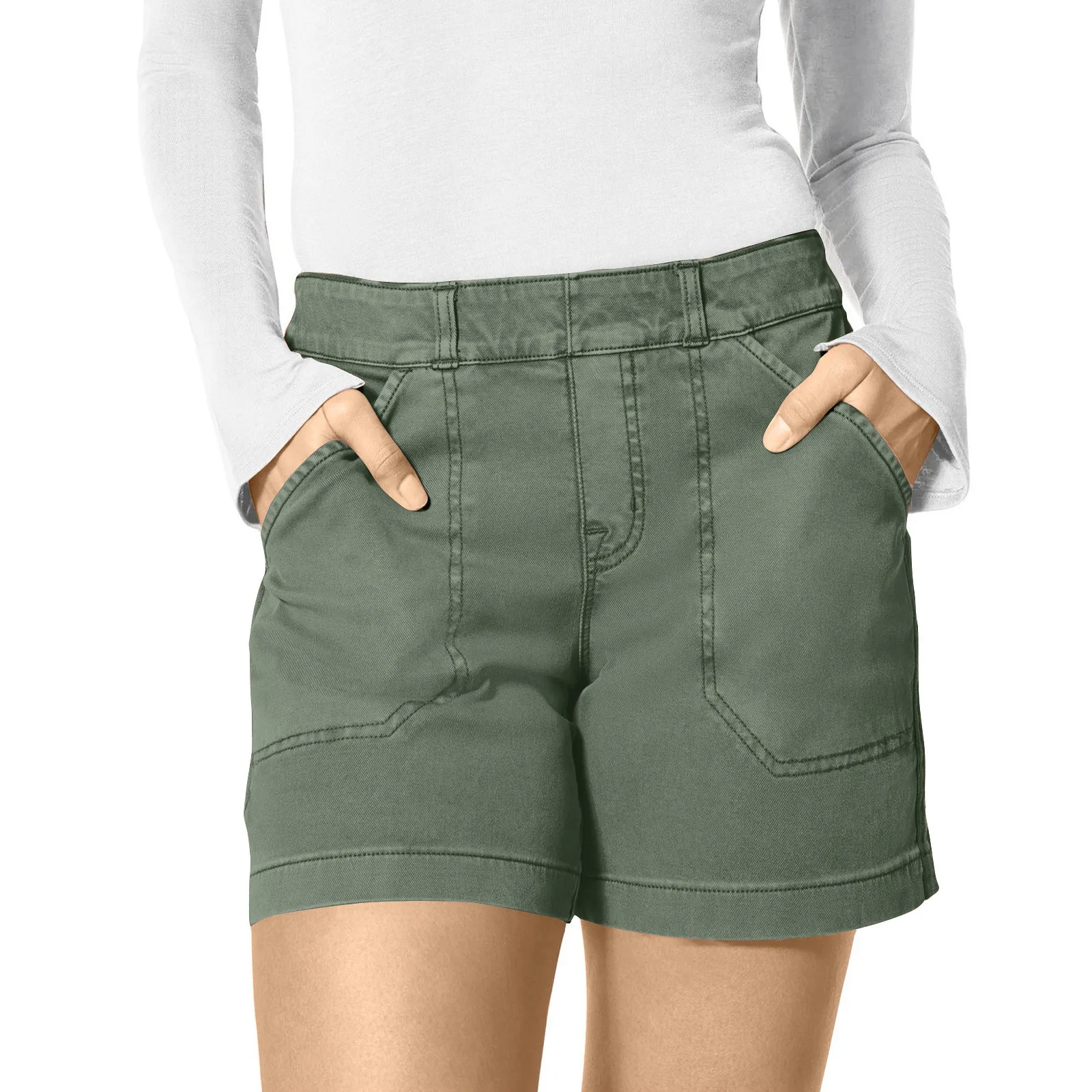 

2024 Women'S Pants Soft Stretch Twill Short Pants Side Pockets Soft Feel No Button & No Zipper Flattering Fit Pant 한국인 리뷰 많은 옷