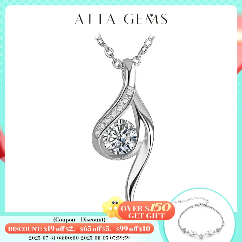 

ATTAGEMS 925 Silver Necklace Chain Excellent Cut 0.5ct D Color Pass Diamond Test Solitaire Pendant Necklace Women Jewelry