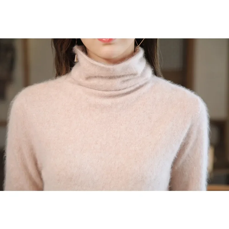 Women Cashmere Blend Turtleneck Thick Warm Pullover Sweater Heap Neck Plush Tops Slim