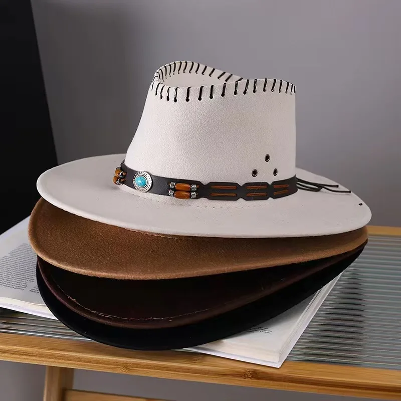 Vintage Faux Suede Western Cowboy Hat Large Brim for Gentleman And Girl Jazz Party Accessory Ideal for Holiday Events
