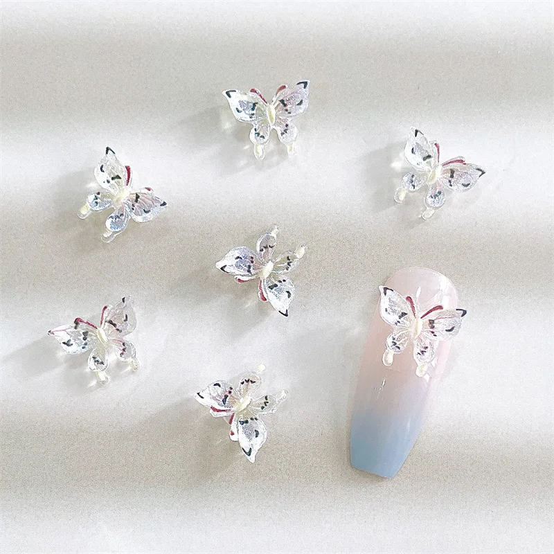 10pcs Korean Ice Transparent Butterfly Nail Art Charms 3D Cartoon Rhinestones Resin Jewelry Nail Decoration DIY Kawaii Accessory