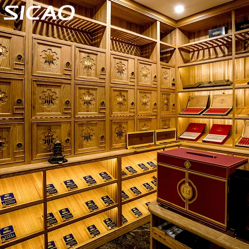 Custom Design Luxury Cigar Room Humidifier Refrigerated Fridge Humidor Abinet Intelligent Humidity Temperature Control