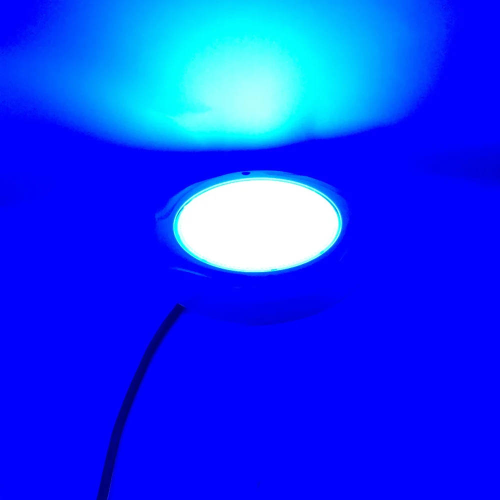 Luz LED de Color azul para estanque, 18W, 24W, 30W, 35W, 42W, punto de piscina relleno de resina, AC12V, RGB, multicolor con mando a distancia, blanco frío y cálido