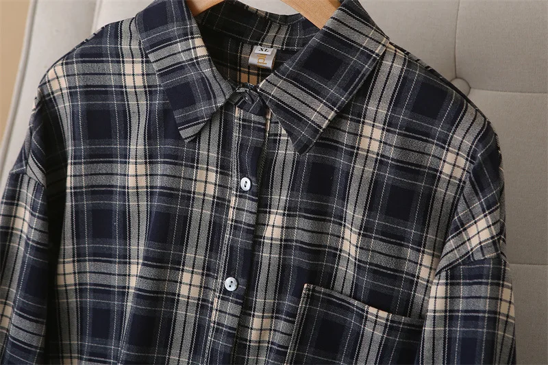 XXXXL Mode Plus Size Dameskleding Blouses Lente 2026 Lange mouw GEBORSTELD Revers Geruit overhemd 541