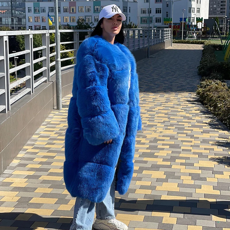 ของแท้ Blue Fox Fur เสื้อกันหนาวฤดูหนาวผู้หญิงแฟชั่น Outertwear ฮูดดี้แขนยาว Warm จริงขนสุนัขจิ้งจอกแจ็คเก็ตหญิง