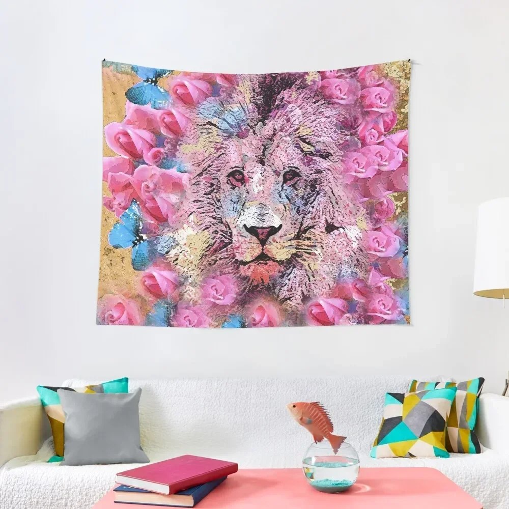 Leeuw En Roze Rozen Wandtapijt Slaapkamer Decoratie Decoratieve Schilderijen Wandtapijt