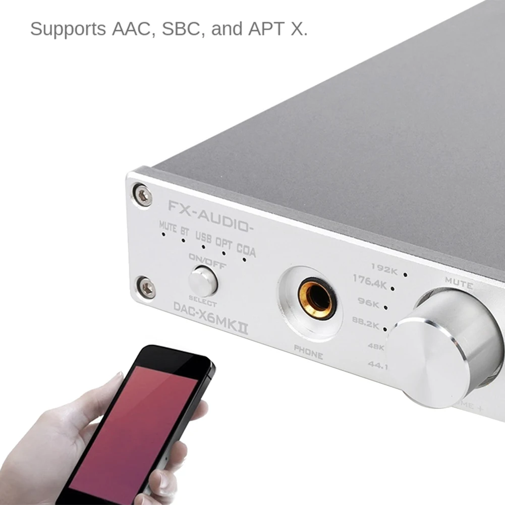 Imagem -04 - Fx-audio-hifi Amplificador de Áudio Bluetooth Dac Amp Suporta Chip Usb Coaxial Entrada Óptica Preto Plug ue Dac-x6mkii Ess9018