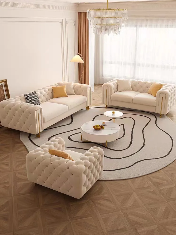 American light luxury fabric buckle sofa living room modern simple French small apartment flannel high back tiger chair furnitur