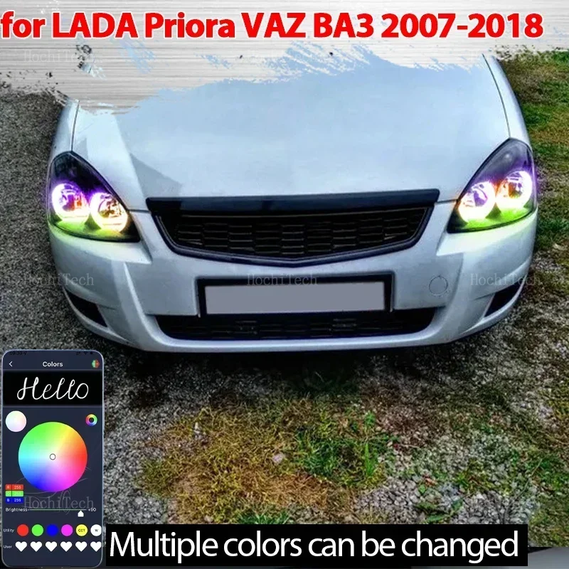 

For LADA Priora VAZ ВАЗ Sedan Hatchback 2007-2018 RGB multi colors Light Rings APP Turn signal flashing DRL LED Angel Eyes Kit