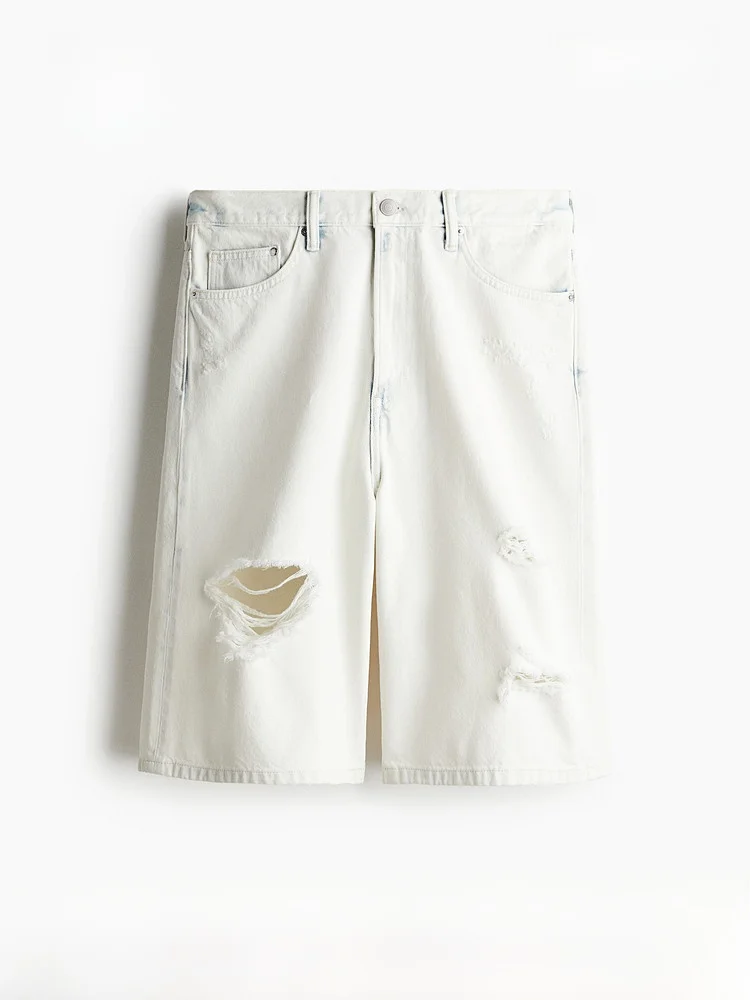 

H&M Men's Casual Loose Fashionable Denim Shorts Summer 2026 mid Waist Cotton Jeans Casual Wear Hole Design