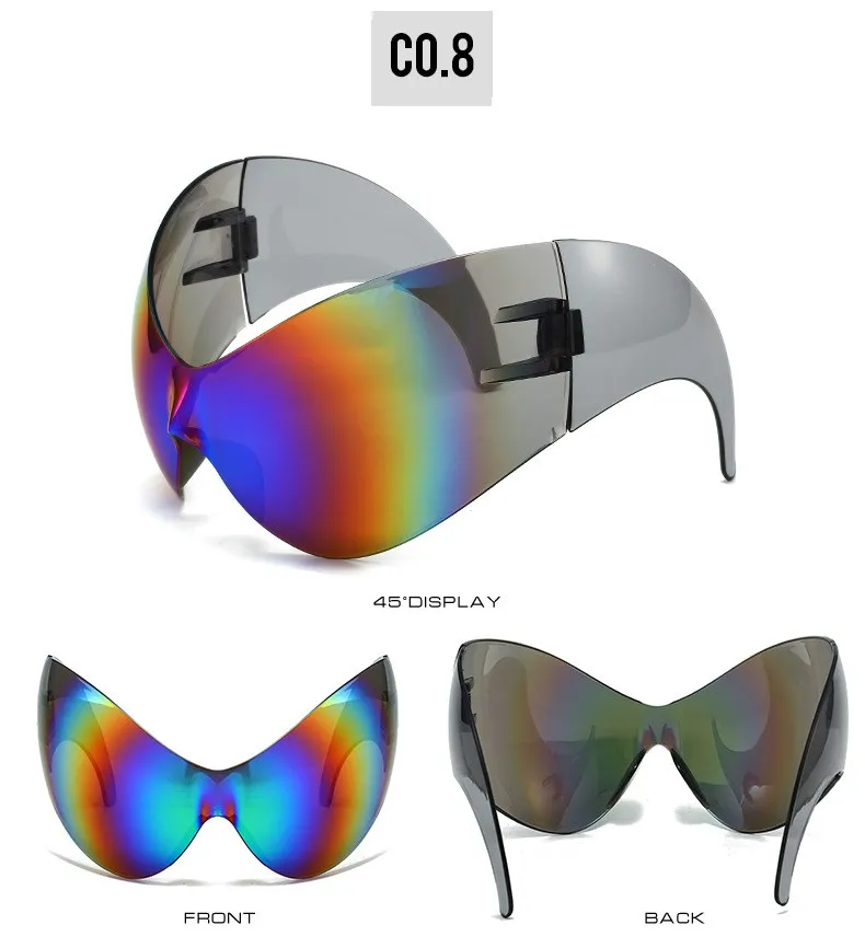 Übergroße y2k Punk Sport Sonnenbrille Frauen Männer Luxusmarke Steampunk einteilige Sonnenbrille für Dame wind dichte Brille uv400 – Detail 14