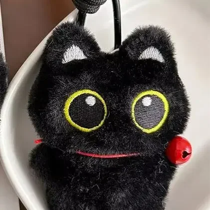 Cute Bell Black Cat Squeak Plush Doll Keychain Pendant Lanyard Stuffed Toy Backpack Charm Bag Ornament Couple Accessory Kid Gift