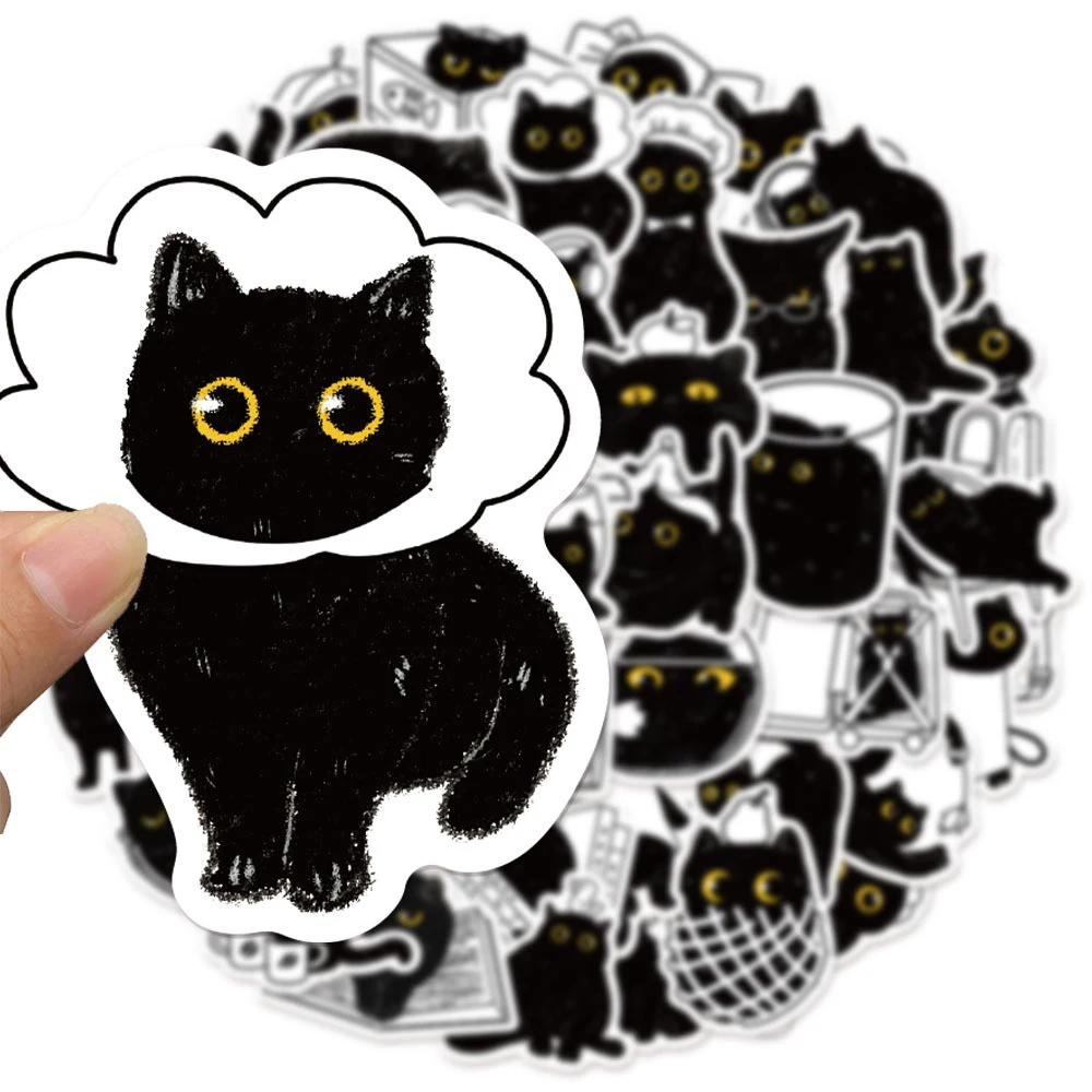 10/30/50pcs Cute Cartoon Black Cat Stickers Waterproof Graffiti Decals for Skateboard Phone Luggage Car Kawaii Kid Sticker Decor