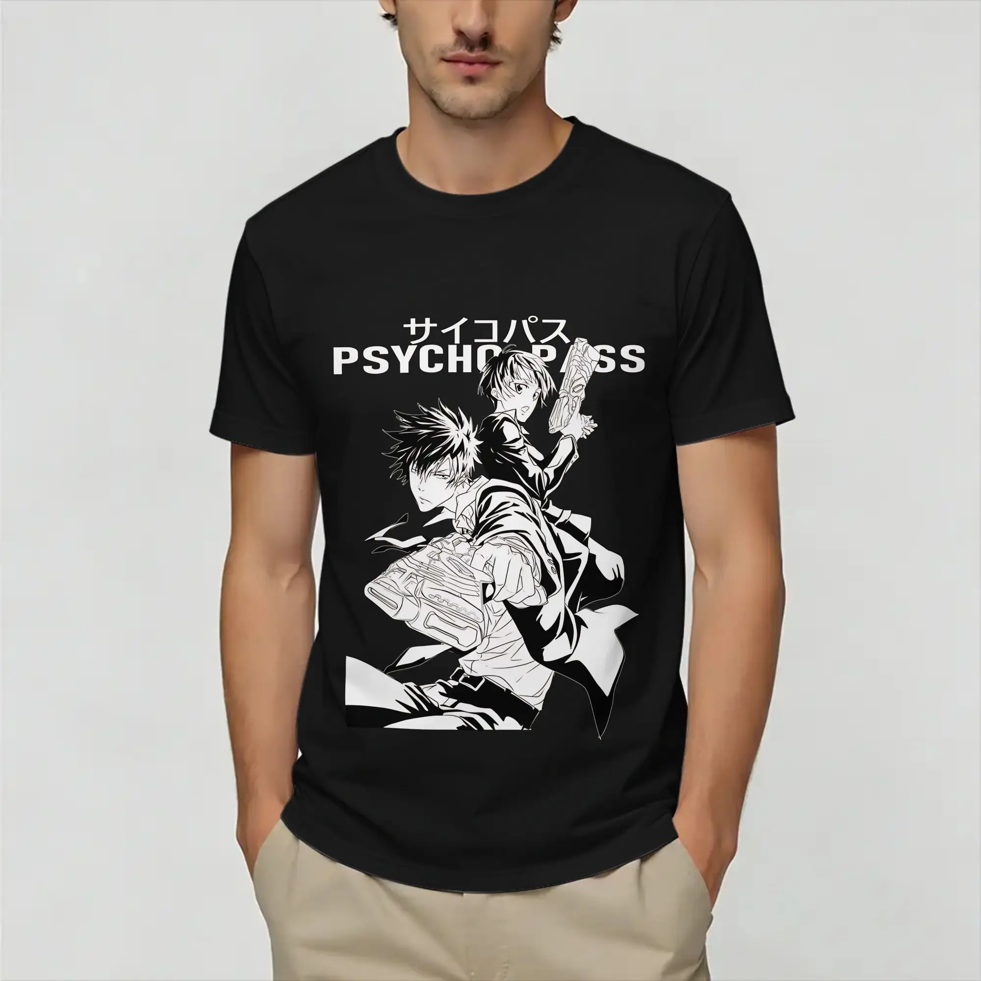 Psycho-Pass  Men's T Shirt  Vintage Tees Short Sleeve Round Collar T-Shirt 100% Cotton Plus Size Clothing