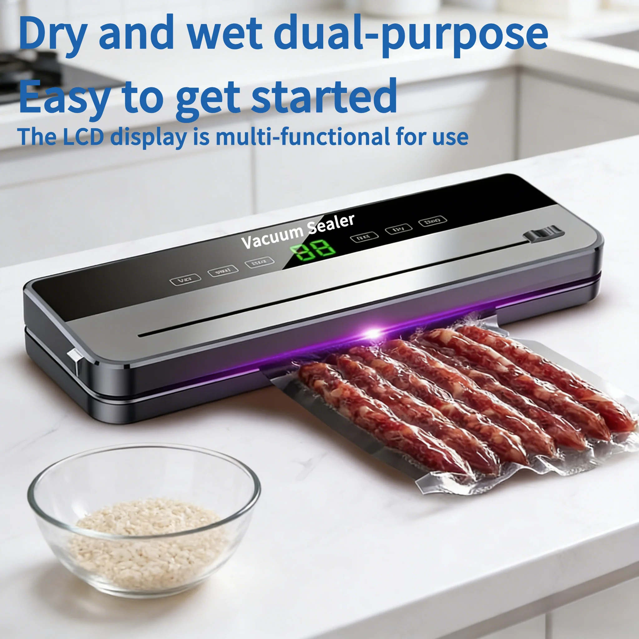 

Digital vacuum sealing machine with cutter food sealing storage, 50 vacuum bags for household food sealing are given for free