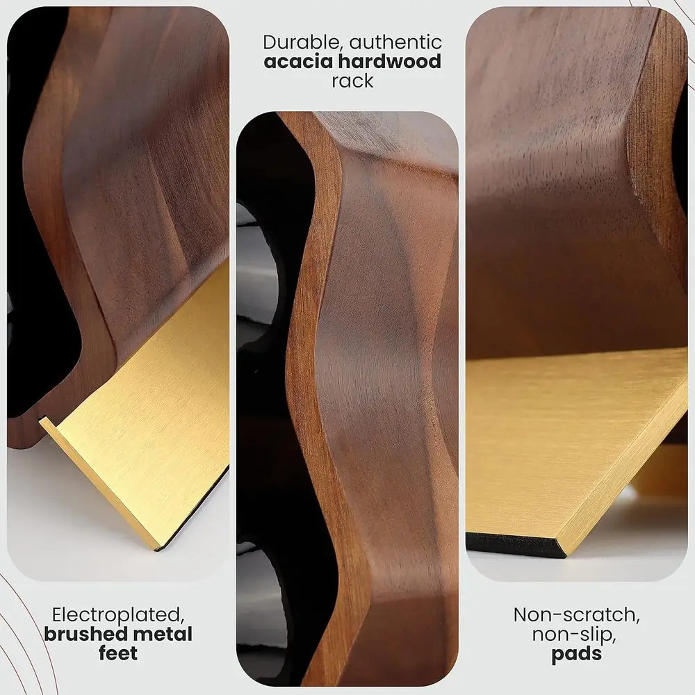 Acacia 2-Tier 7-Bottle Wine Rack for Home Bar, Kitchen, and Cellar Storage