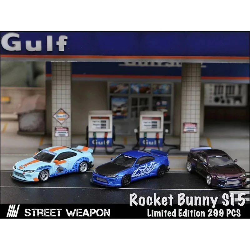 

Street Weapon1:64 RocketBunny Slivia S15 GULF Chameleon Diecast Diorama Car Model Collection Miniature Carros