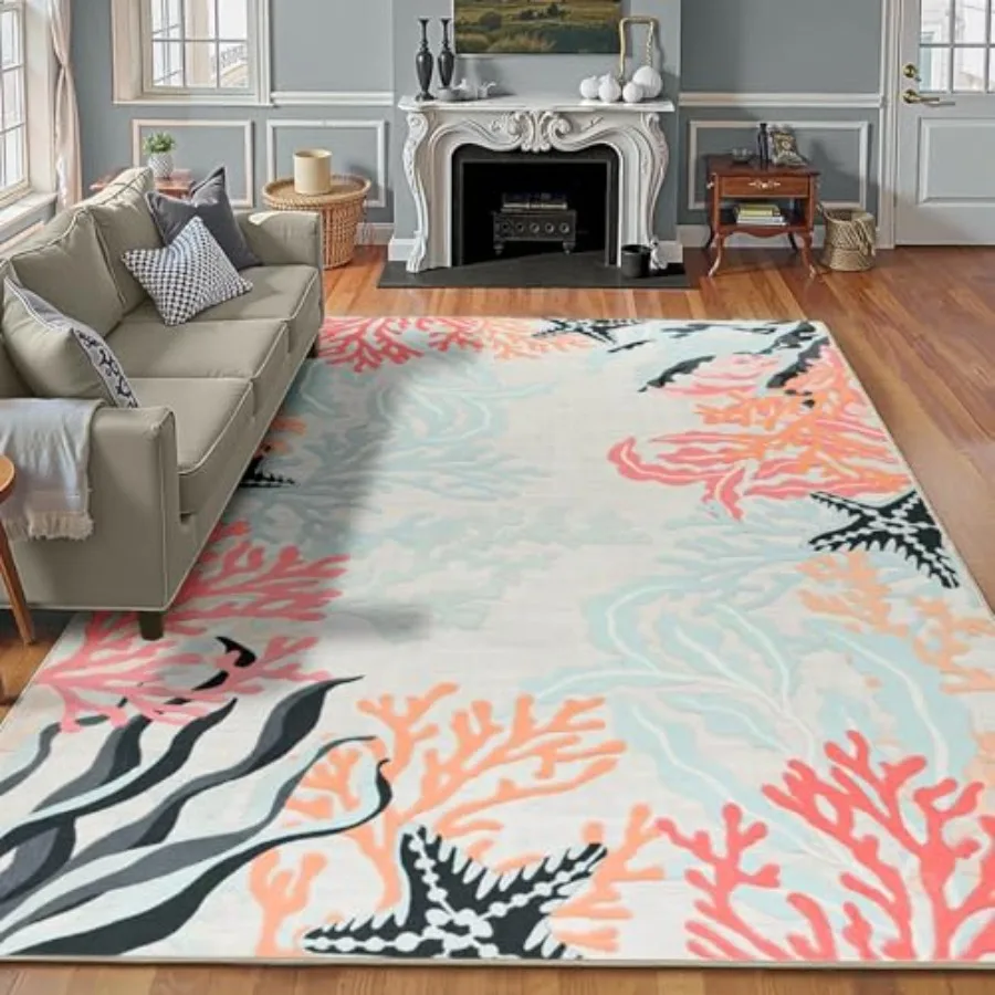 

Моющиеся коврики с ботаническим принтом для гостиной, спальни, коврики 5x8, ультратонкие мягкие коврики в стиле бохо, нескользящий низкий ворс, пятно R