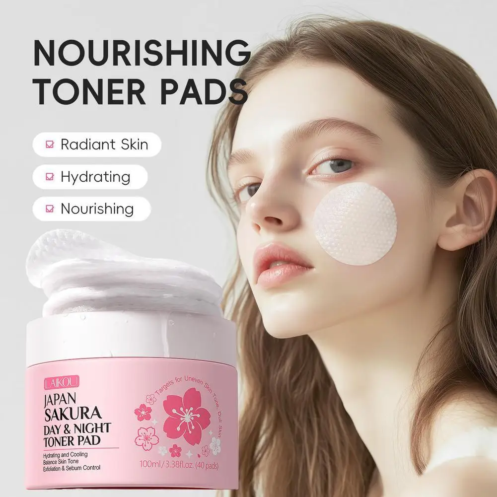 

40pads Sakura Toner Pad Day Night Moisturizing Hydrating And Cleaning Cotton Pad Face Gentle Skin Care Makeup Tool