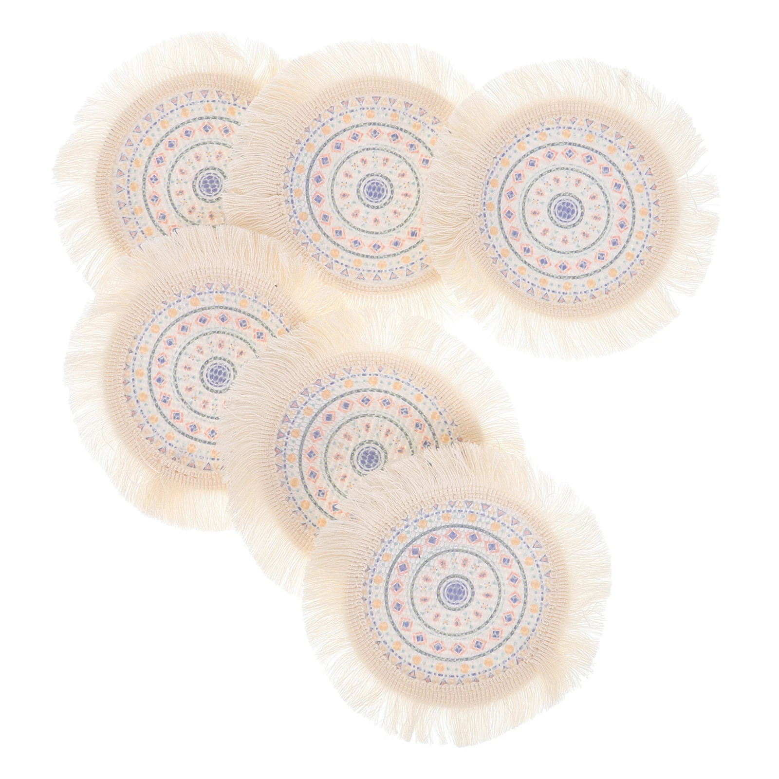 

6Pcs Boho Round Placemats Tassel Farmhouse Cotton Woven Coasters Soft Dining Table Mats Heat Insulation Protective Washable