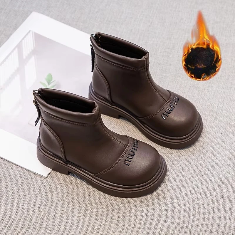 Children's Boots 2026 Autumn Fashion New Anti Slip Soft Sole Kids Short Boots Girls Zipper Platform High Top Boots Size 26-36