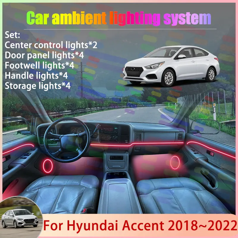 

For Hyundai Accent 2018~2022 MK5 HC Verna Solaris 2/18 in 1 Car Atmosphere Light Lamp RGB Shade Ensemble Streamer Atmosphere Set