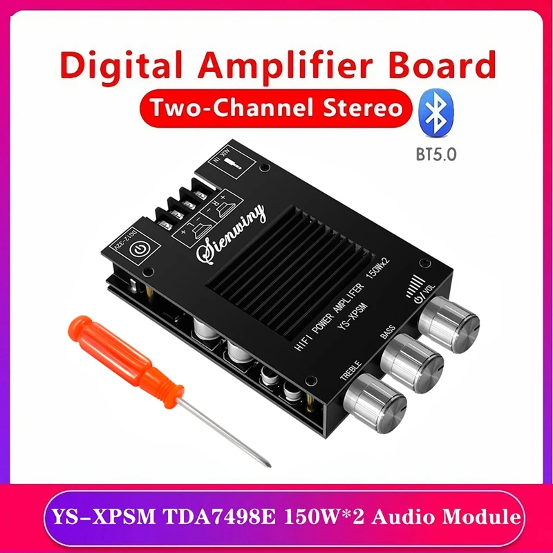 

YS-XPSM 2.0 Channel Bluetooth Amplifier Board with Heat Sink TDA7498E 150Wx2 High and Low Pitch Adjustment Audio Module