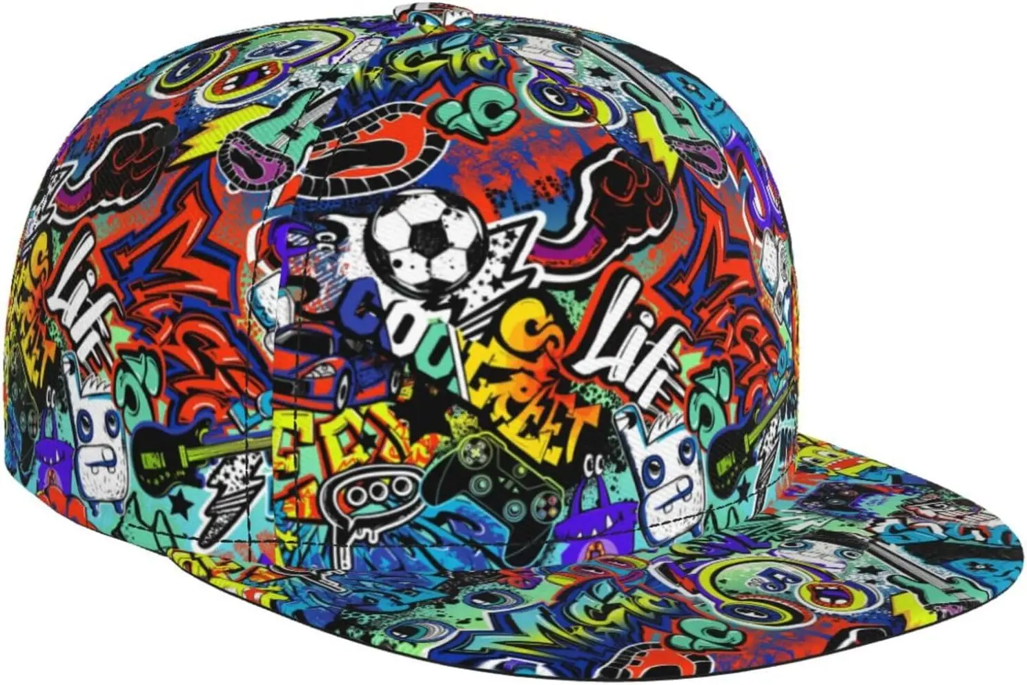 Vibrant Pop-Culture Graffiti Street Art Snapback Graffiti Snapback Cap Hip Hop Style Adjustable Flat Bill Brim Hat Unisex