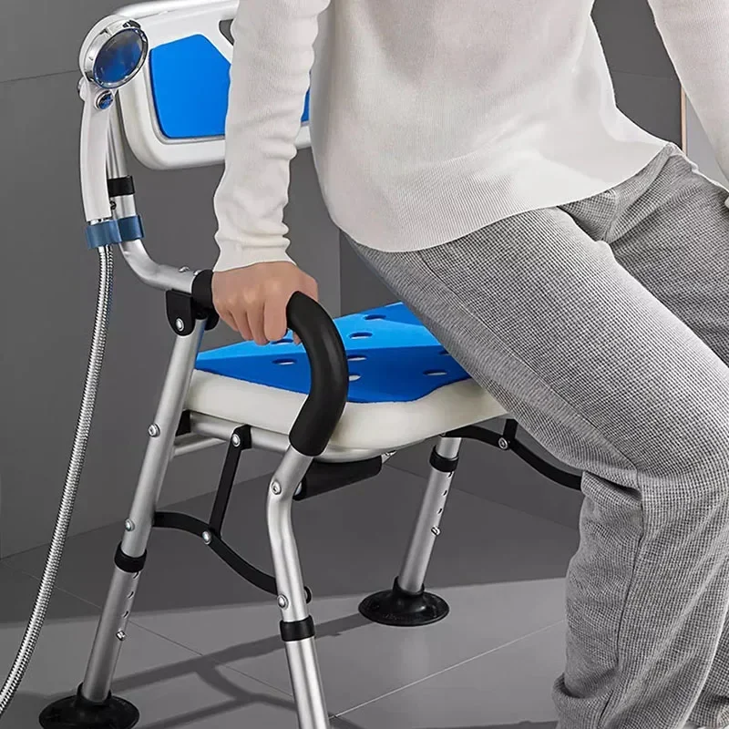 Foldable Shower Chair Elderly and Pregnant Women Adjustable Height Anti-Slip Bath Seat with Back Support Portable Bathroom Stool