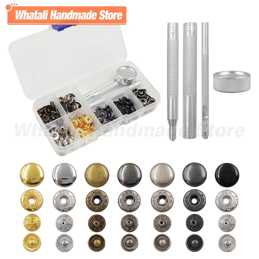 

Metal Snaps Button 35 Sets Press Snaps Fasteners with Setting Tool Kits No Sewing Buckles for Bag Coat Wallet DIY Leather Craft