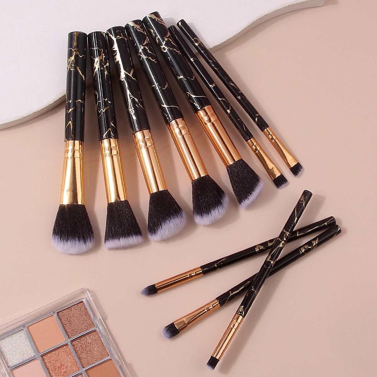 10PCS 다기능 대리석 질감 메이크업 브러쉬 세트, 파운데이션 브러쉬, 블러쉬 브러쉬, 컨투어링 브러쉬, 아이섀도우 브러쉬 포함